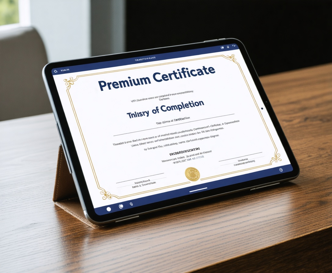 Образец цифрового сертификата Кодосферы на современном планшете