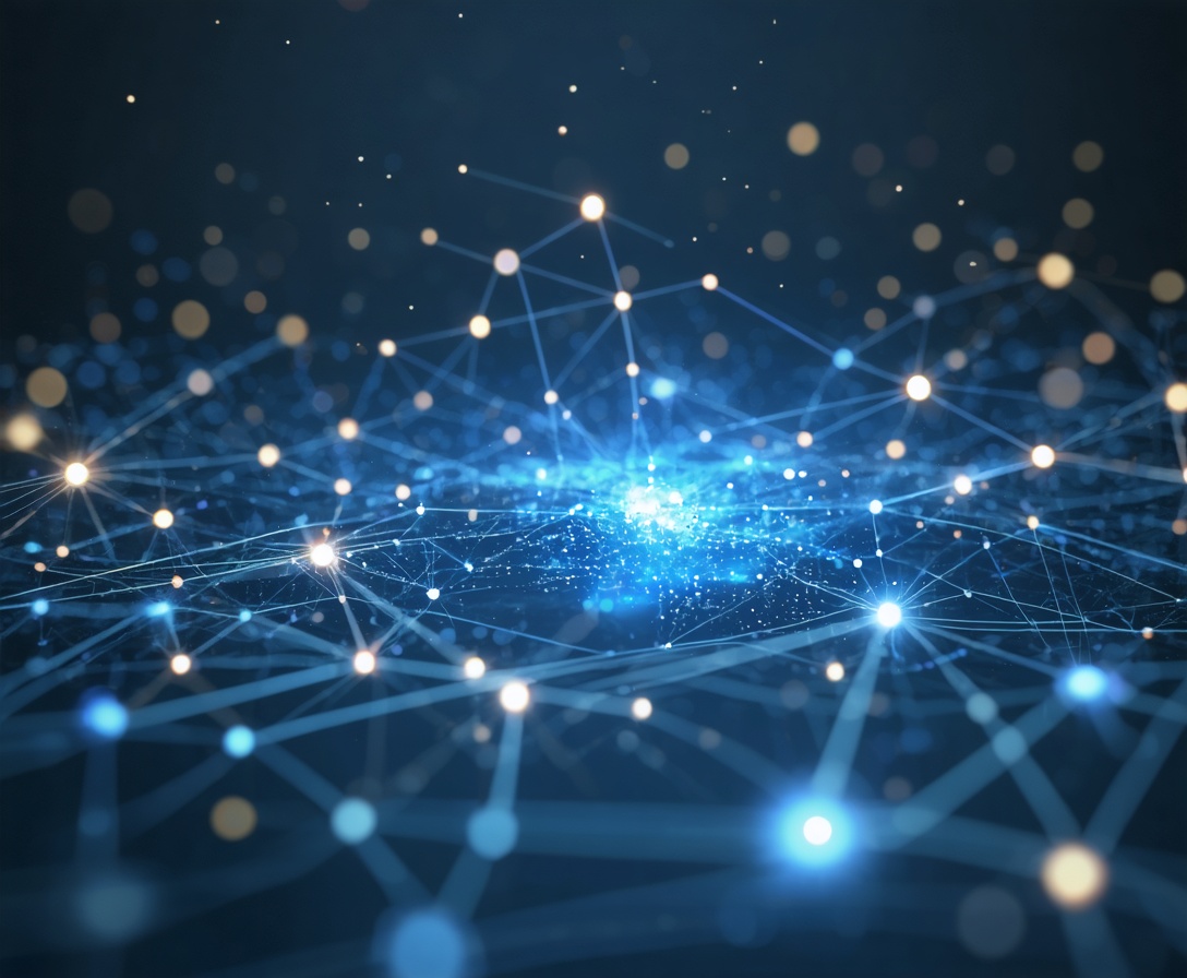 Абстрактная визуализация учебного плана с неоновыми узлами