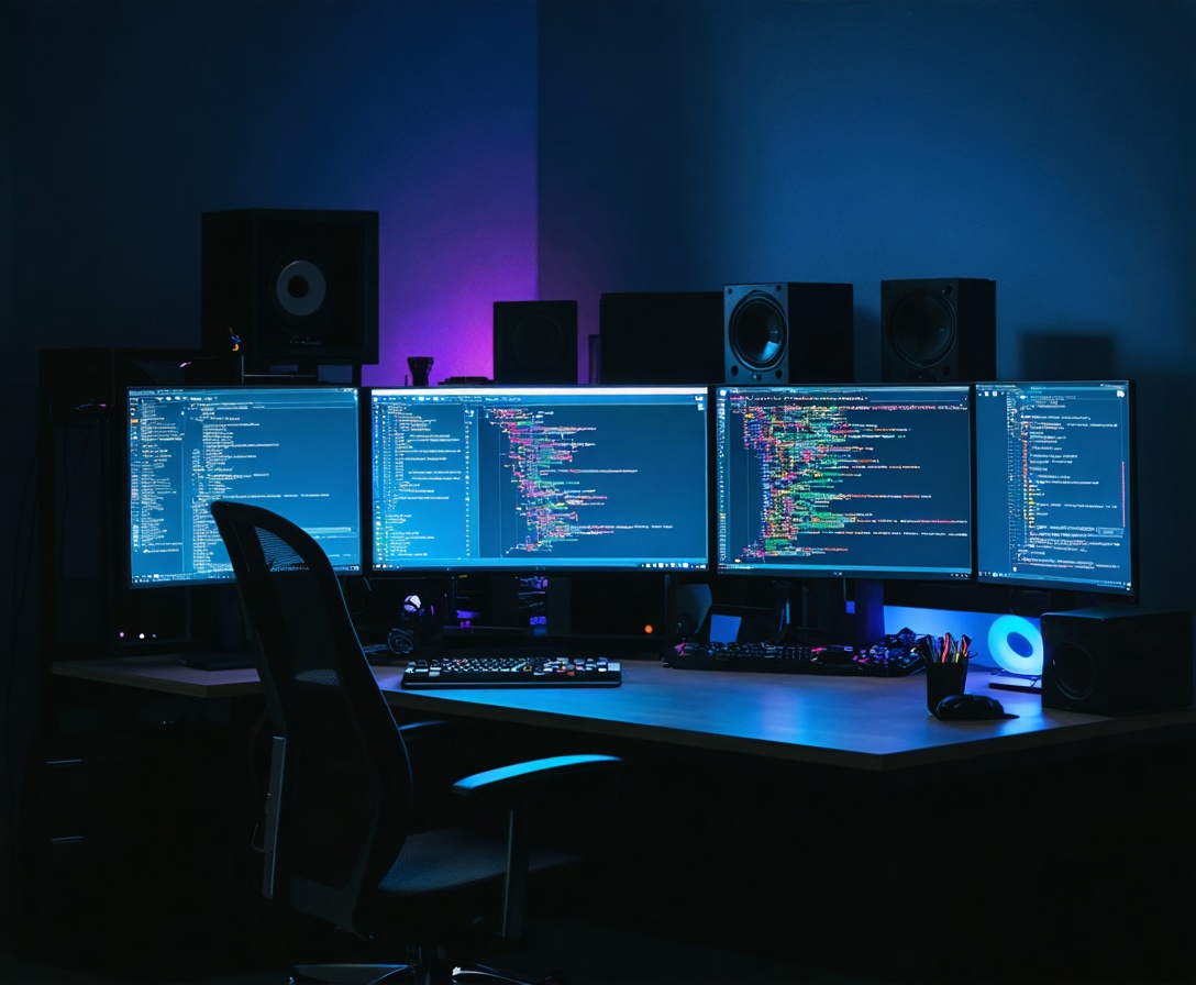 Современное рабочее место программиста с несколькими мониторами